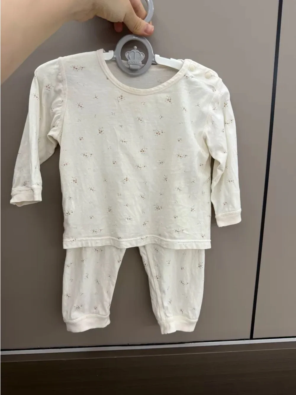 Soft Cream Floral Baby Pajama Set - Long Sleeve Two-Piece